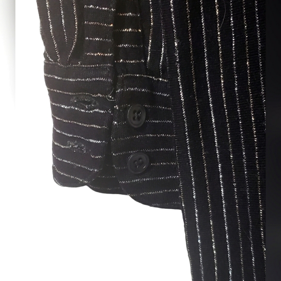 Claudine Black Wool Blend Metallic Collared Button Up Shirt Long Sleeves Size S - Picture 3 of 7
